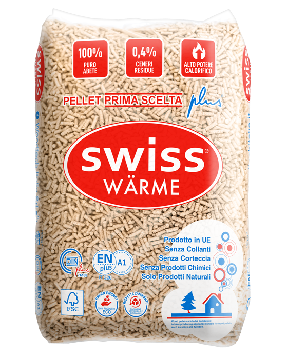 Pellet di Abete Swiss Wärme certificato ENplus® A1 Super Premium – Bancale 70 sacchi da 15kg